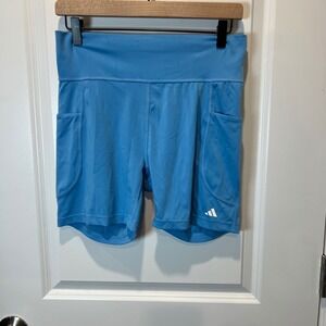 Adidas AEROREADY Blue Running Biker Shorts Womens Large High Rise Pockets